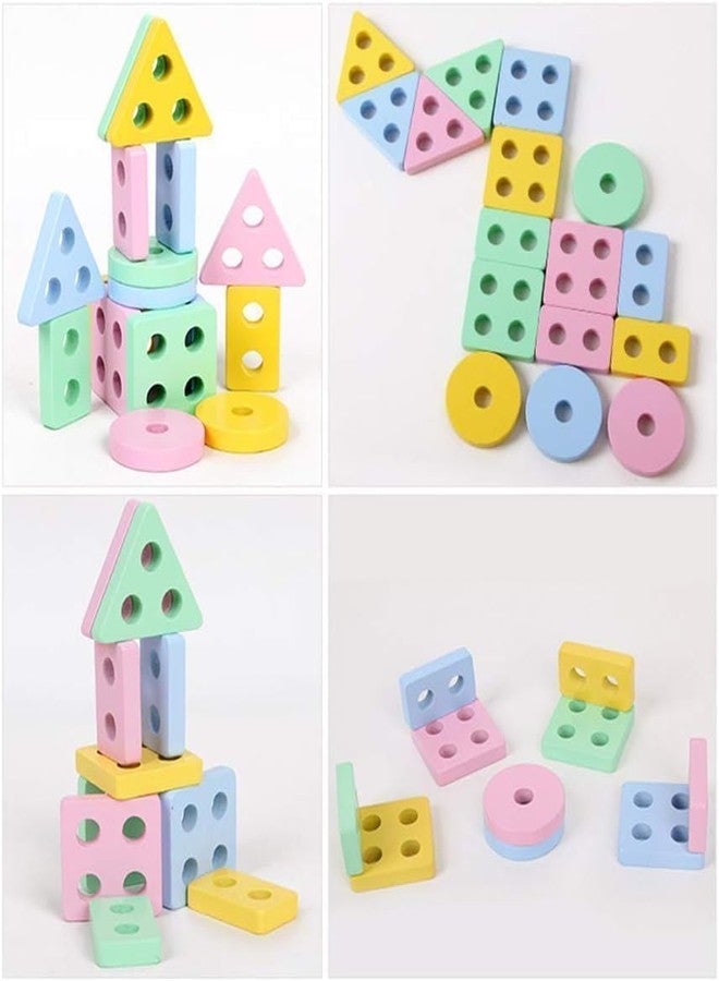 DONDA Wooden Sorting & Stacking Toys for Kids | Preschool Educational Blocks Color Recognition Shape Learning Stacker (17 PCS) - Image 2